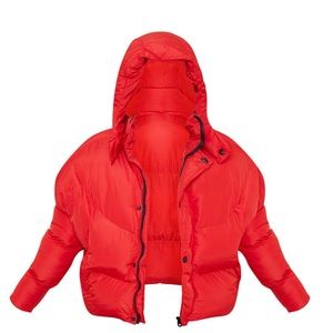 Red Nylon Oversized Coat
